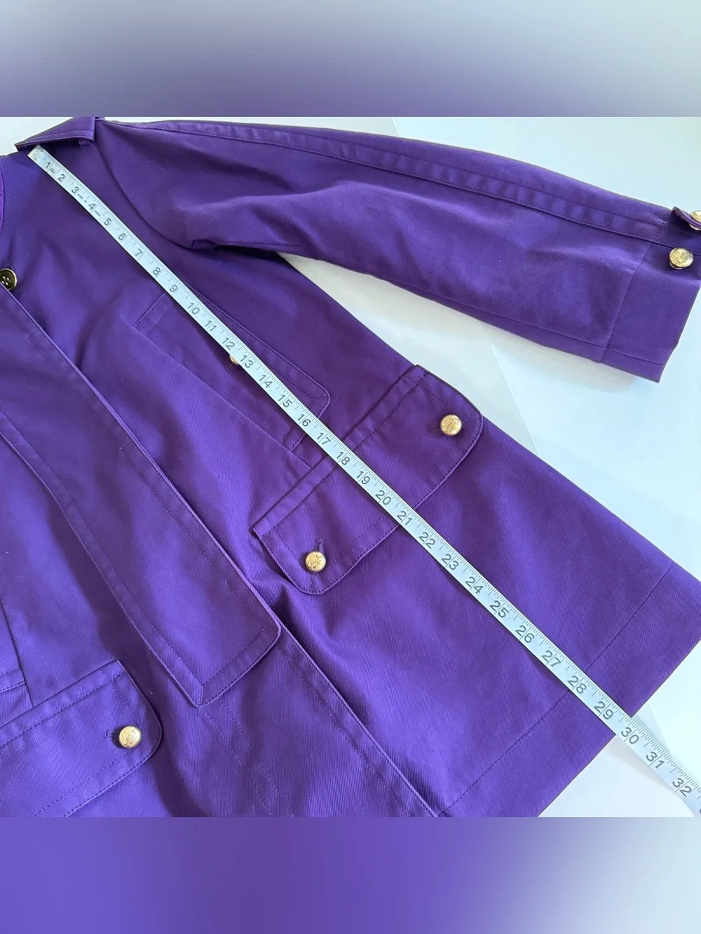 Coach Purple Trench Coat Women's Size Small, Gold Buttons, Logo Print